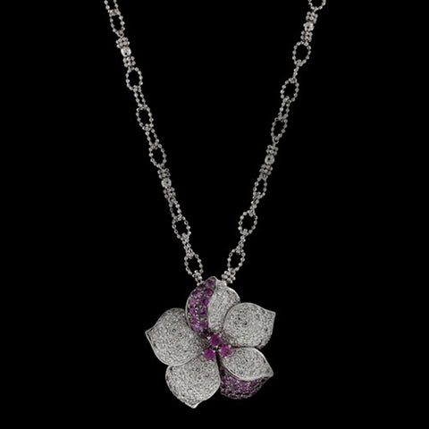 Pink Sapphire & Diamond Flower Necklace/Brooch