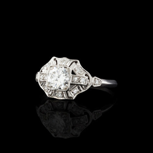 Vintage Platinum 0.87ct tw Diamond Ring