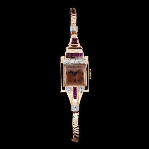 Deco Rose Gold Diamond & Ruby Watch