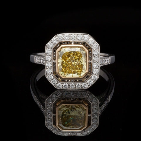 1.64ct Natural Fancy Vivid Yellow Diamond Ring