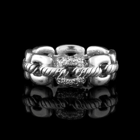 David Yurman Silver & Diamond Link Ring