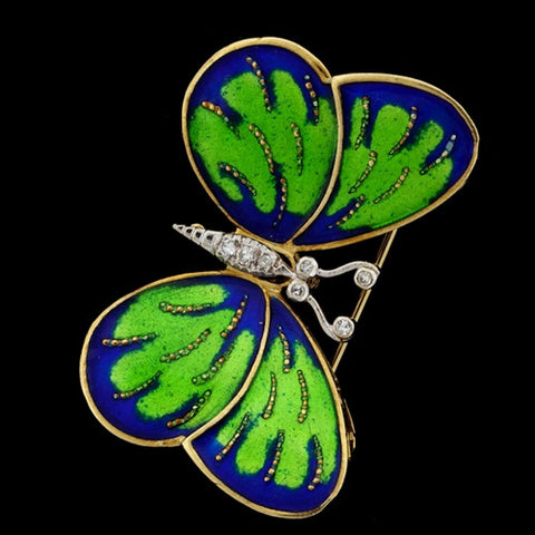 Enamel & Diamond Butterfly 18KT Brooch