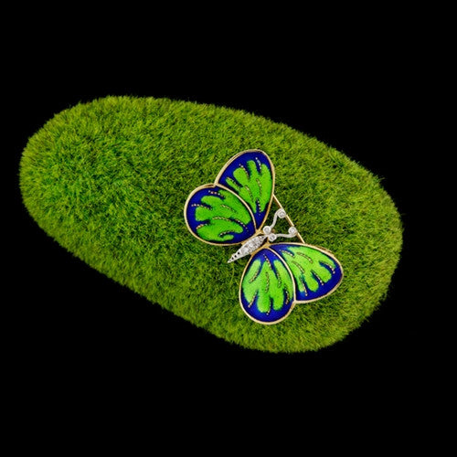 Enamel & Diamond Butterfly 18KT Brooch