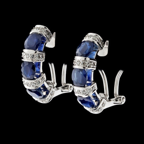 Sapphire & Diamond Half Hoop Earrings