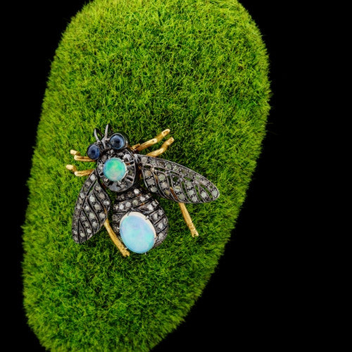 Opal & Diamond 14Kt Bee Brooch