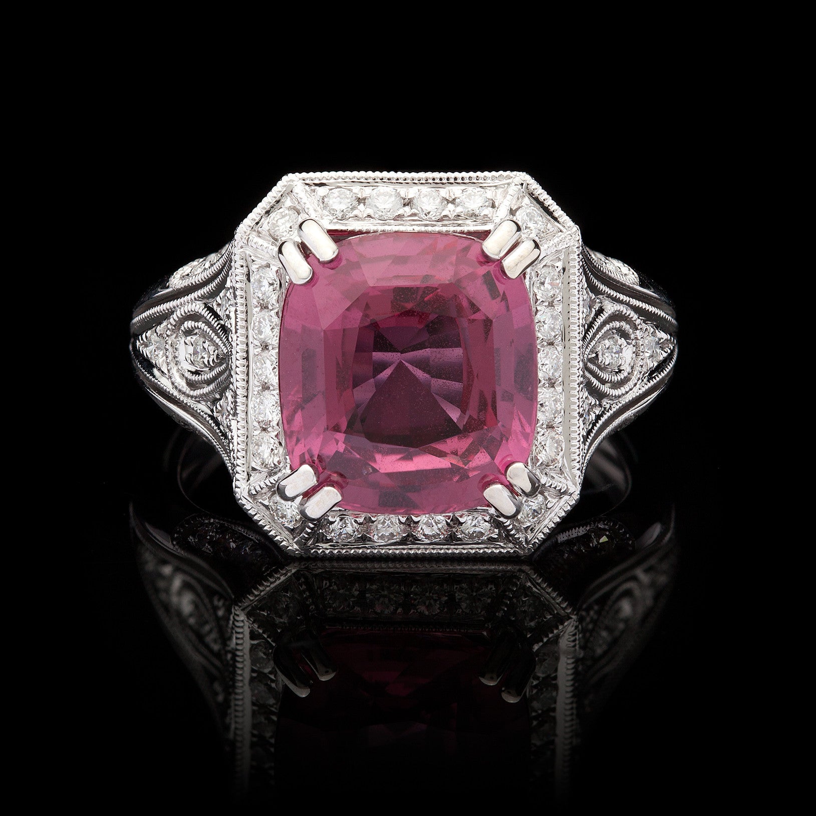 GIA 6.07-ct Unheated Pink Sapphire Edwardian Style Platinum Ring