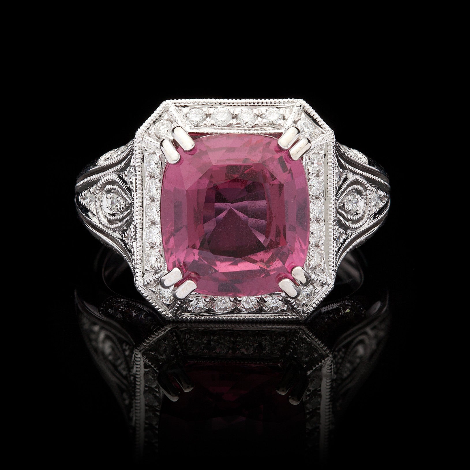 GIA Unheated Pink Sapphire Edwardian Style Platinum Ring