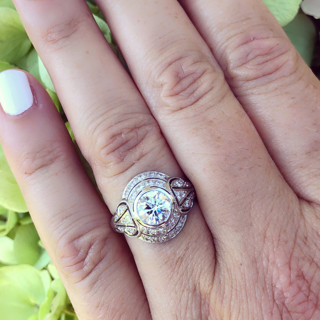 Deco Style GIA 1.02ct I/SI2 Diamond Platinum Ring