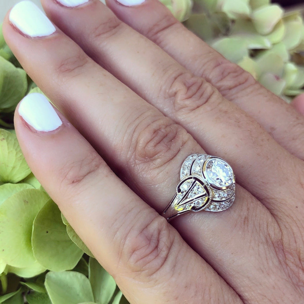 Deco Style GIA 1.02ct I/SI2 Diamond Platinum Ring