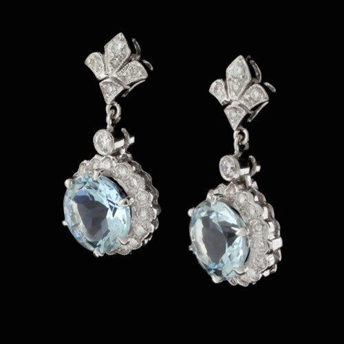 18KT Aquamarine & Diamond Earrings