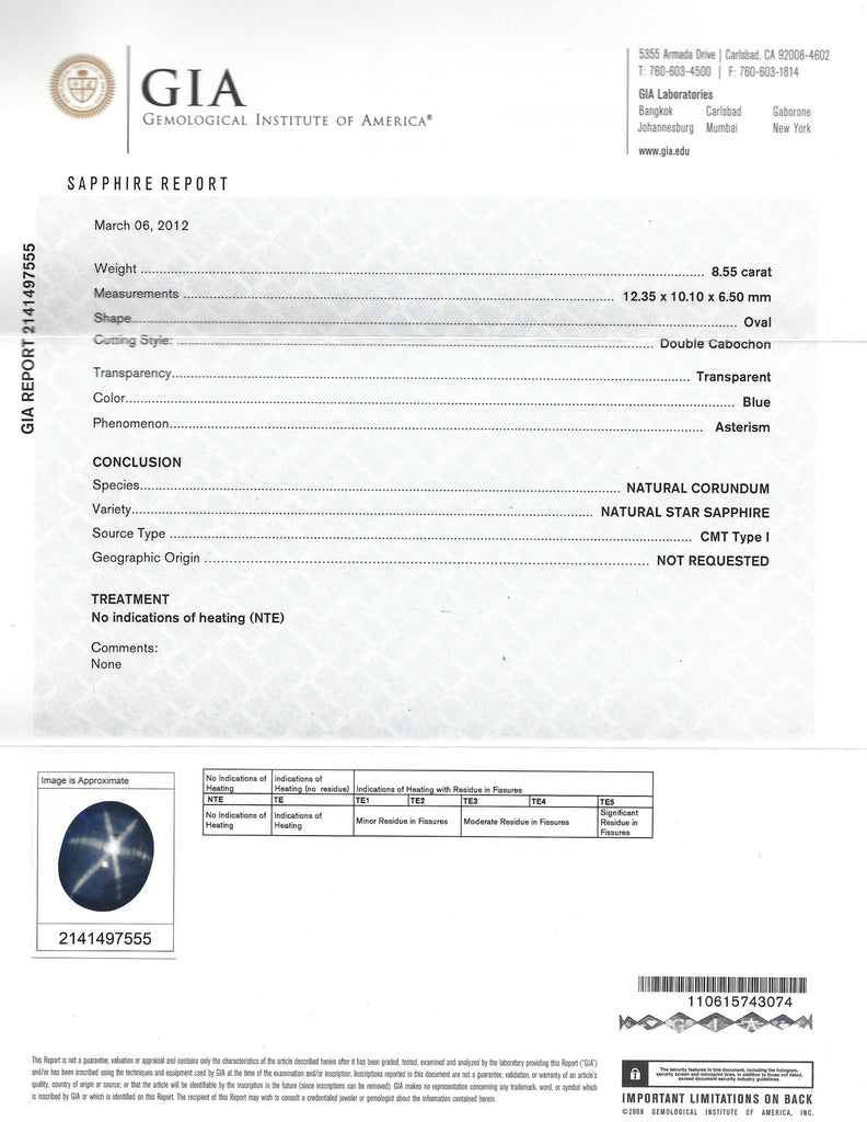 Natural 8.55-ct Blue Star Sapphire & Diamond Ring