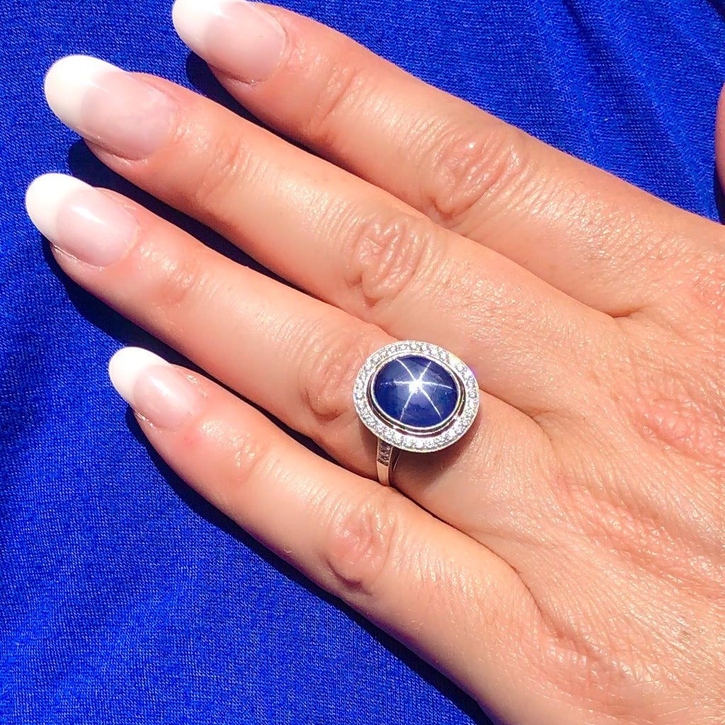 Natural Blue Star Sapphire Diamond Ring