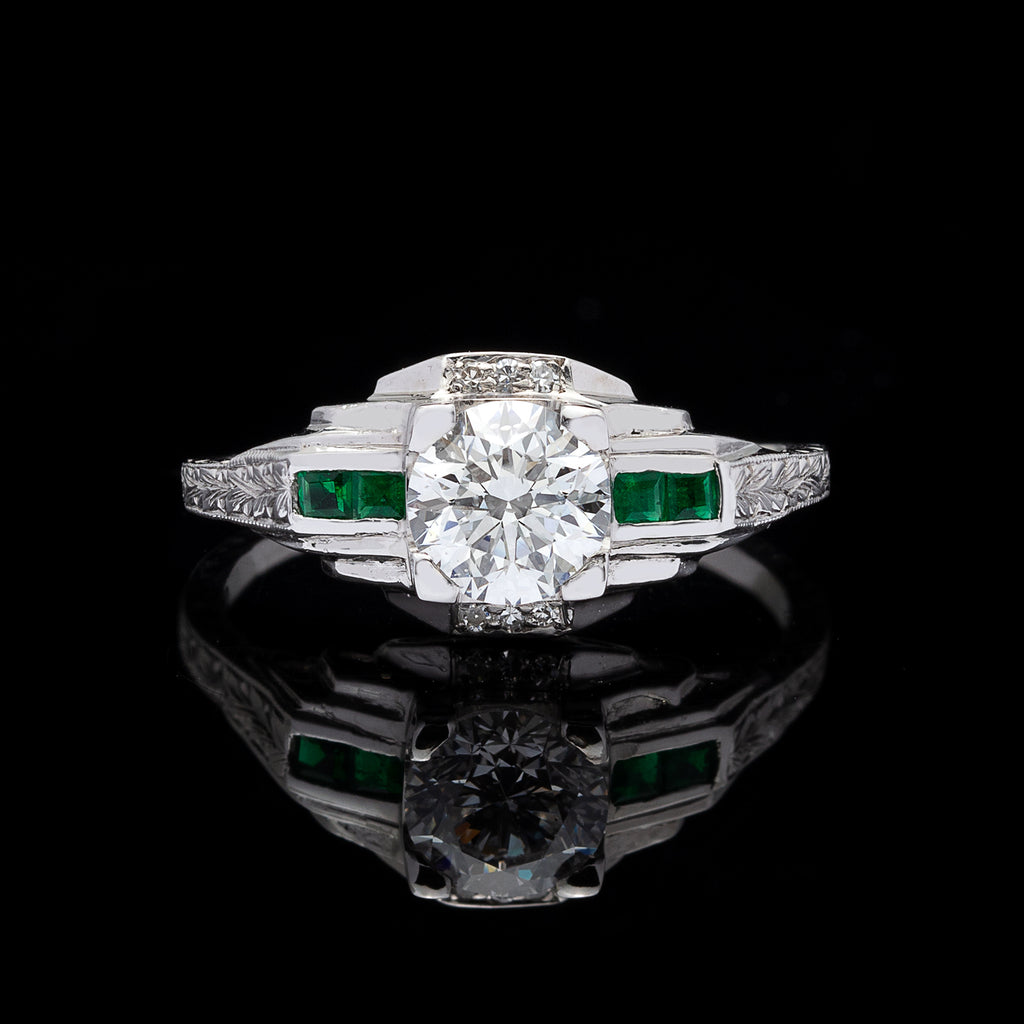 EGL 0.90-ct F/SI1 Diamond & Emerald Engagement Ring