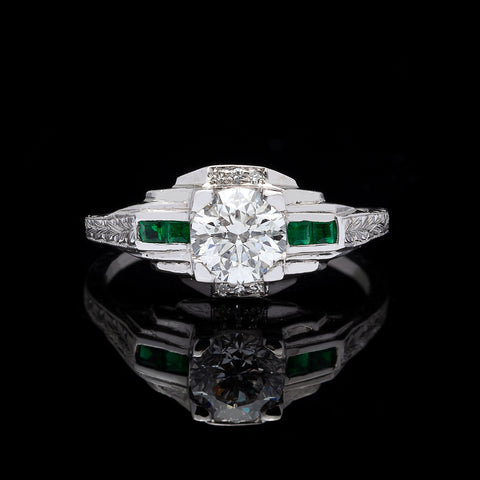 EGL 0.90-ct F/SI1 Diamond & Emerald Engagement Ring