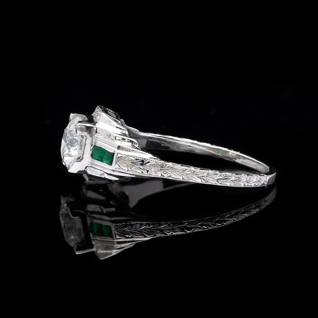 EGL 0.90-ct F/SI1 Diamond & Emerald Engagement Ring