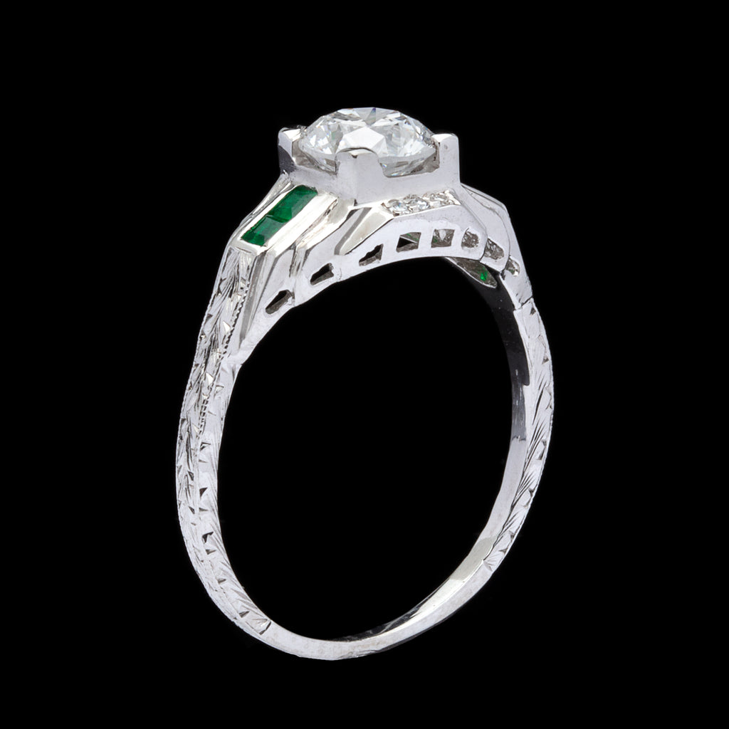 EGL 0.90-ct F/SI1 Diamond & Emerald Engagement Ring