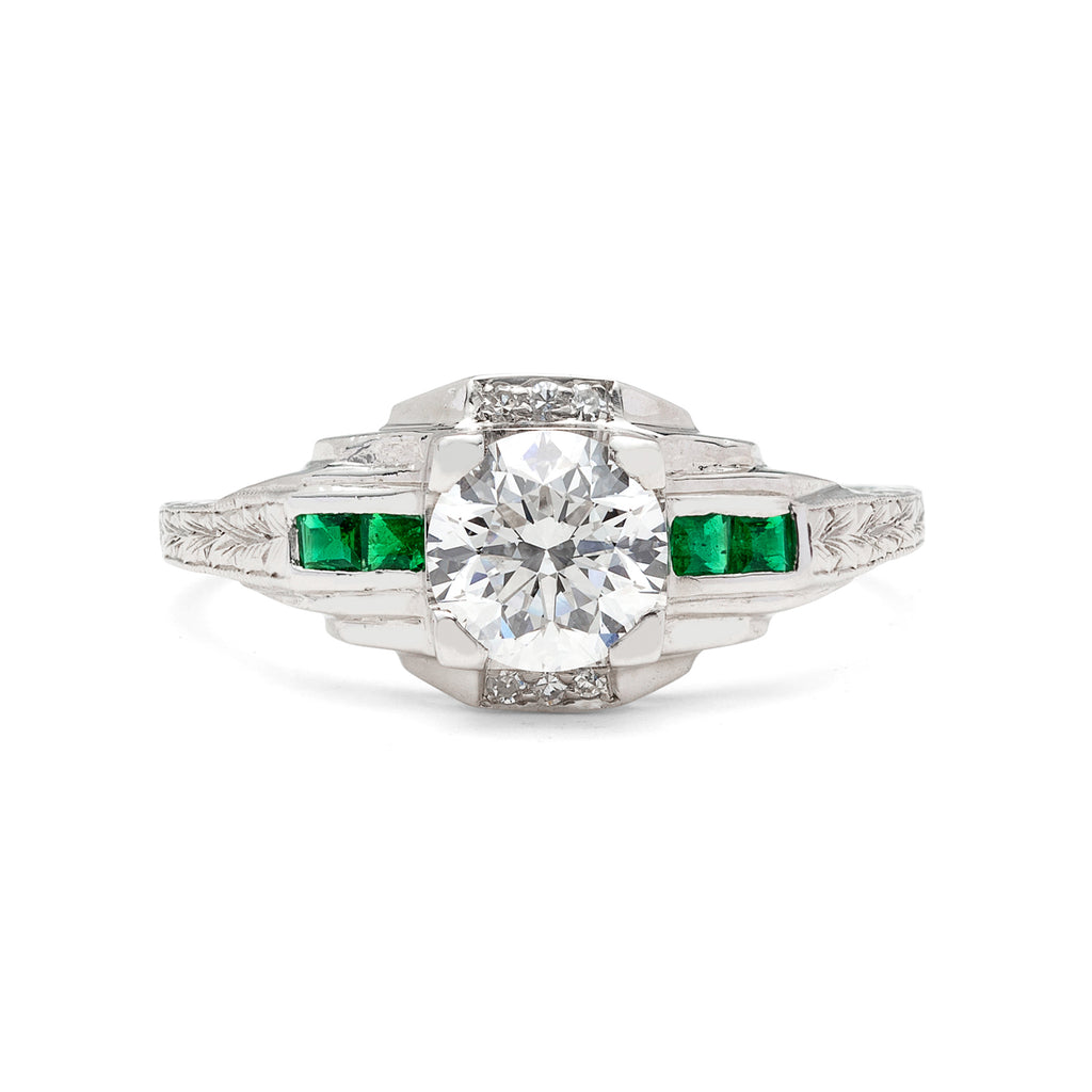 EGL 0.90-ct F/SI1 Diamond & Emerald Engagement Ring