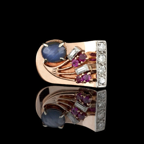 Vintage Rose Gold Sapphire & Diamond Ring