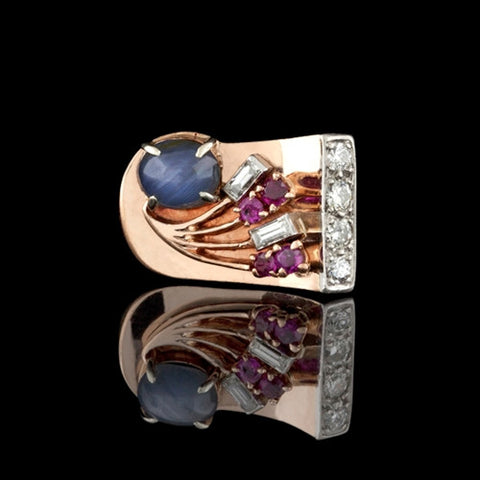 Vintage Rose Gold Sapphire & Diamond Ring