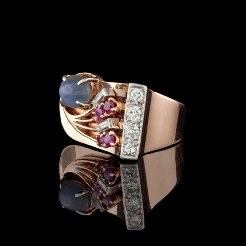 Vintage Rose Gold Sapphire & Diamond Ring