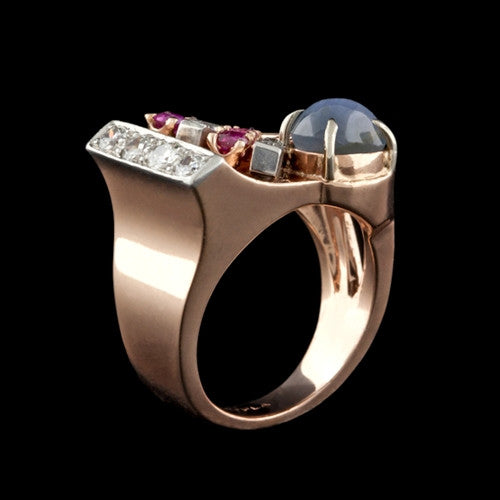 Vintage Rose Gold Sapphire & Diamond Ring