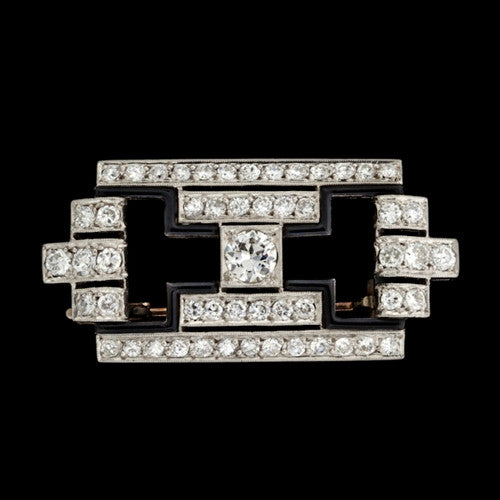 Deco Platinum Diamond & Onyx Brooch