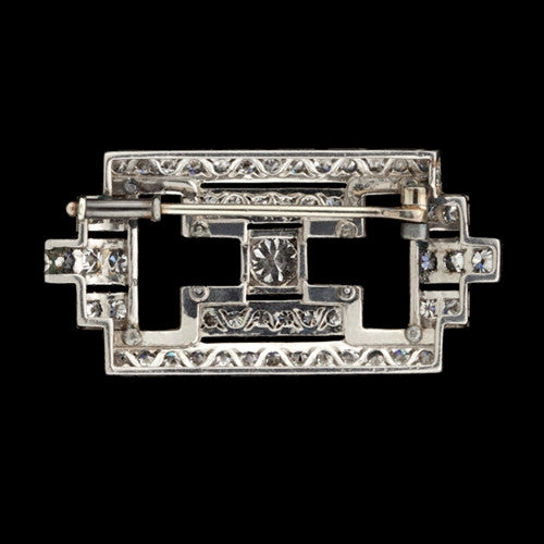 Deco Platinum Diamond & Onyx Brooch