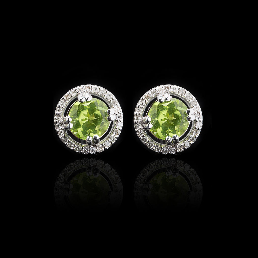 Peridot, Diamond & White Gold Stud Earrings