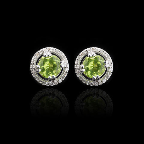 Peridot, Diamond & White Gold Stud Earrings