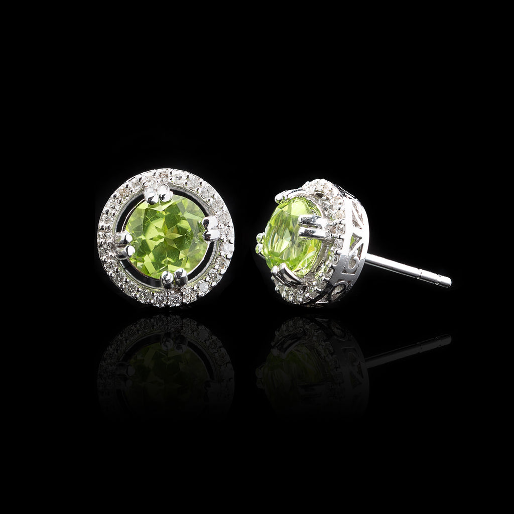 Peridot, Diamond & White Gold Stud Earrings