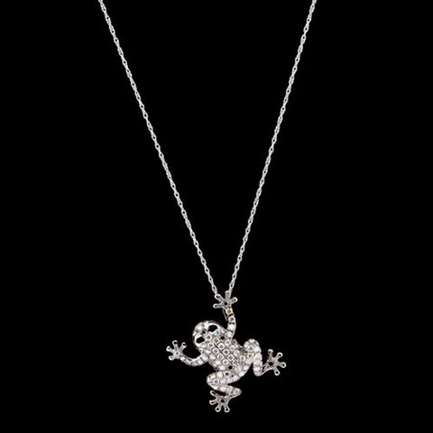 14Kt Blackened White Gold Diamond Frog Necklace