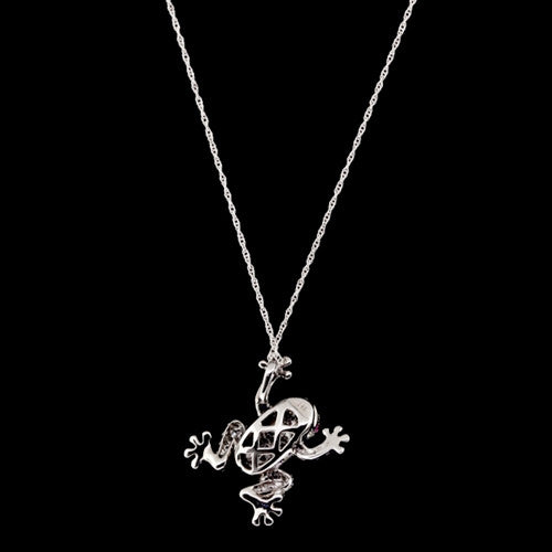 14Kt Blackened White Gold Diamond Frog Necklace