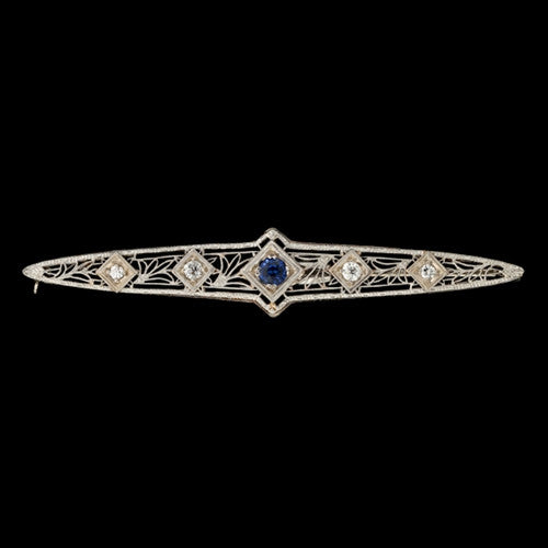 Estate Sapphire & Diamond Bar Brooch
