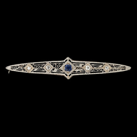 Estate Sapphire & Diamond Bar Brooch