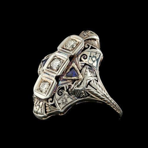 Deco Style Diamond & Sapphire Ring