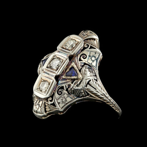 Deco Style Diamond & Sapphire Ring