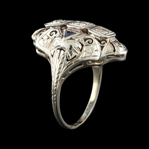 Deco Style Diamond & Sapphire Ring