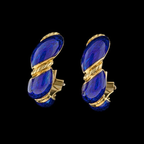 18Kt Gold & Enamel Half Huggie Hoops