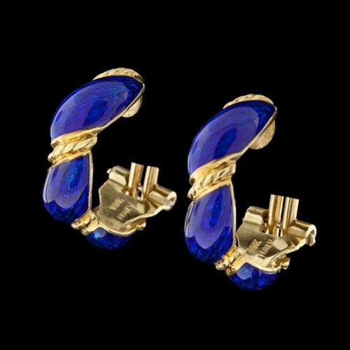 18Kt Gold & Enamel Half Huggie Hoops