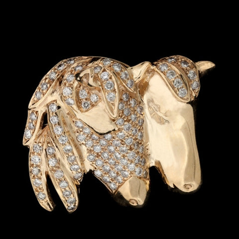 14Kt Diamond Horse Head Brooch
