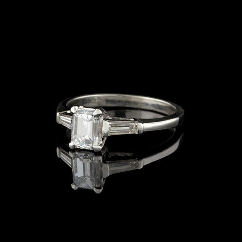 Platinum Emerald Cut Diamond Ring