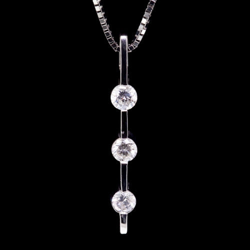 Triple Solitaire Diamond Pendant Necklace