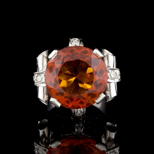 Vintage 10.75ct Citrine & Diamond Ring