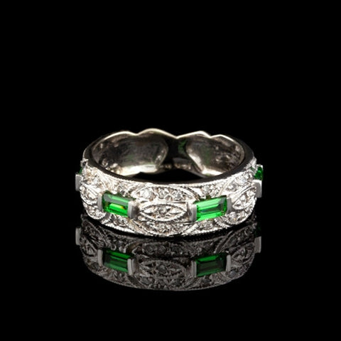Tsavorite & Diamond Band Ring