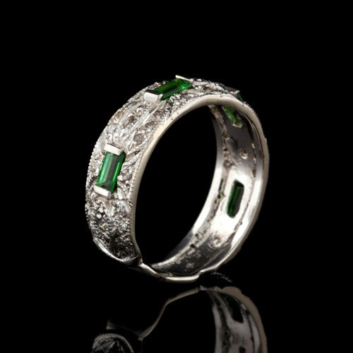 Tsavorite & Diamond Band Ring