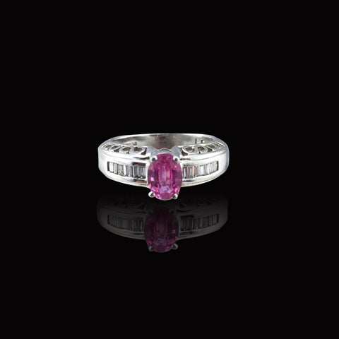 Estate Pink Sapphire, Diamond and Platinum Ring