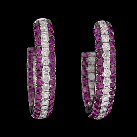 18Kt Ruby & Diamond Hoop Earrings