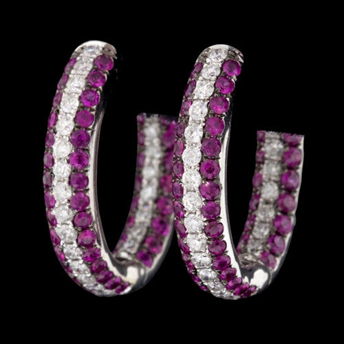 18Kt Ruby & Diamond Hoop Earrings