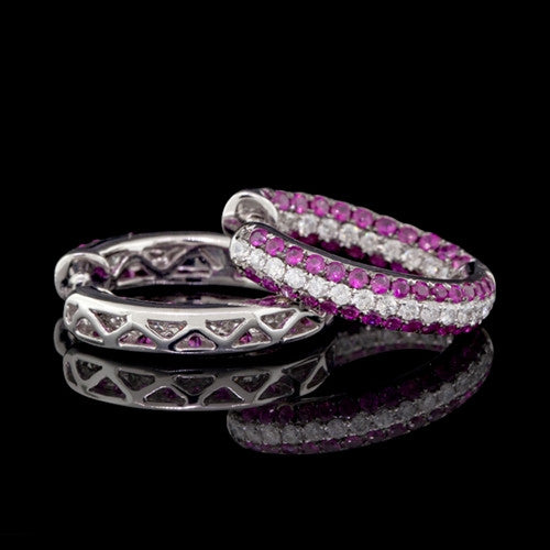 18Kt Ruby & Diamond Hoop Earrings