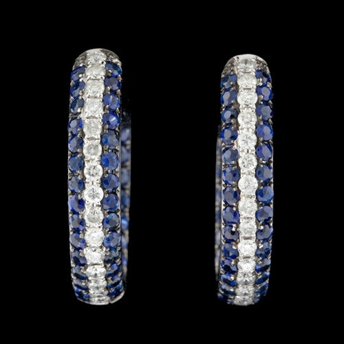 18Kt Sapphire & Diamond Hoop Earrings
